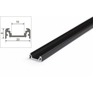 2 Meter LED Aluprofil Aufputz Flach schwarz eloxiert ohne Abdeckung Serie M