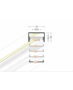 2 Meter LED Alu Profil Aufputz XL 50mm schwarz eloxiert ohne Abdeckung