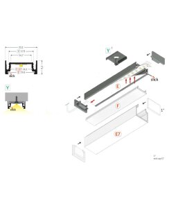 2 Meter LED Aluprofil Aufputz Flach Alu Roh 14mm Serie LL