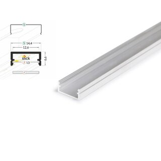 3 Meter LED Aluleiste Aufputz Flach Rohaluminium 12mm Serie ECO
