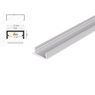 3 Meter LED Aluleiste Aufputz Flach Silber 12mm Serie ECO