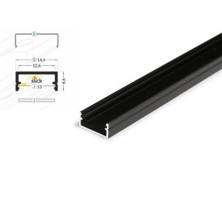 3 Meter LED Aluleiste Aufputz Flach schwarz 12mm Serie ECO