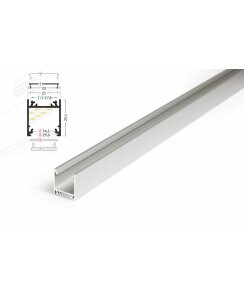 3 Meter LED Profil Aufputz Tief natureloxiert ohne Abdeckung 21mm Serie L