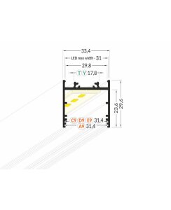 3 Meter LED Alu Profil Aufbau breit 02 Silber eloxiert 30mm Serie Varia