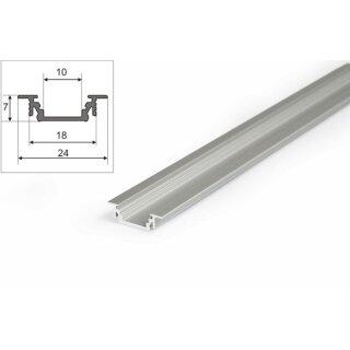3 Meter LED Aluprofil Einbau Flach natureloxiert ohne Abdeckung Serie M