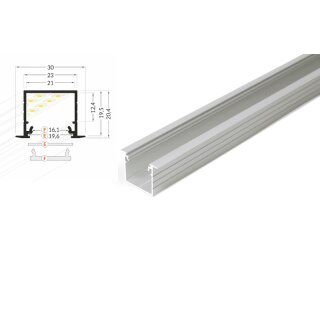 3 Meter LED Profil Einbau Tief natureloxiert silber ohne Abdeckung 21mm Serie L