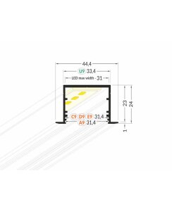 3 Meter LED Alu Profil Einbau breit 07 Silber eloxiert...