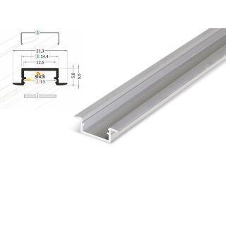2 Meter LED Aluleiste Einbau Flach Rohaluminium 12mm Serie ECO