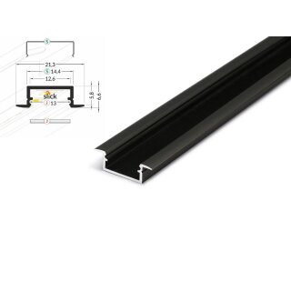 2 Meter LED Aluleiste Einbau Flach schwarz 12mm Serie ECO