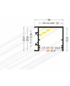 2 Meter LED Alu Profil Aufbau breit 03 weiß lackiert 30mm Serie Varia