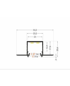 2 Meter LED Profil Einputz Tief Rohaluminium ohne Abdeckung 21mm Serie L