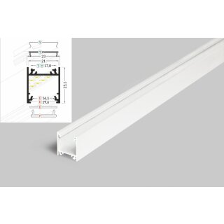 4 Meter LED Profil Aufputz Tief weiss lackiert ohne Abdeckung 21mm Serie L