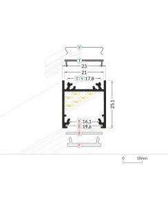 4 Meter LED Profil Aufputz Tief weiss lackiert ohne Abdeckung 21mm Serie L