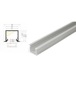 4 Meter LED Profil Einbau Tief natureloxiert silber ohne Abdeckung 21mm Serie L
