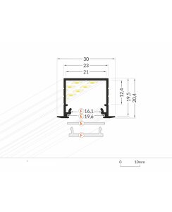 4 Meter LED Profil Einbau Tief Schwarz eloxiert ohne Abdeckung 21mm Serie L